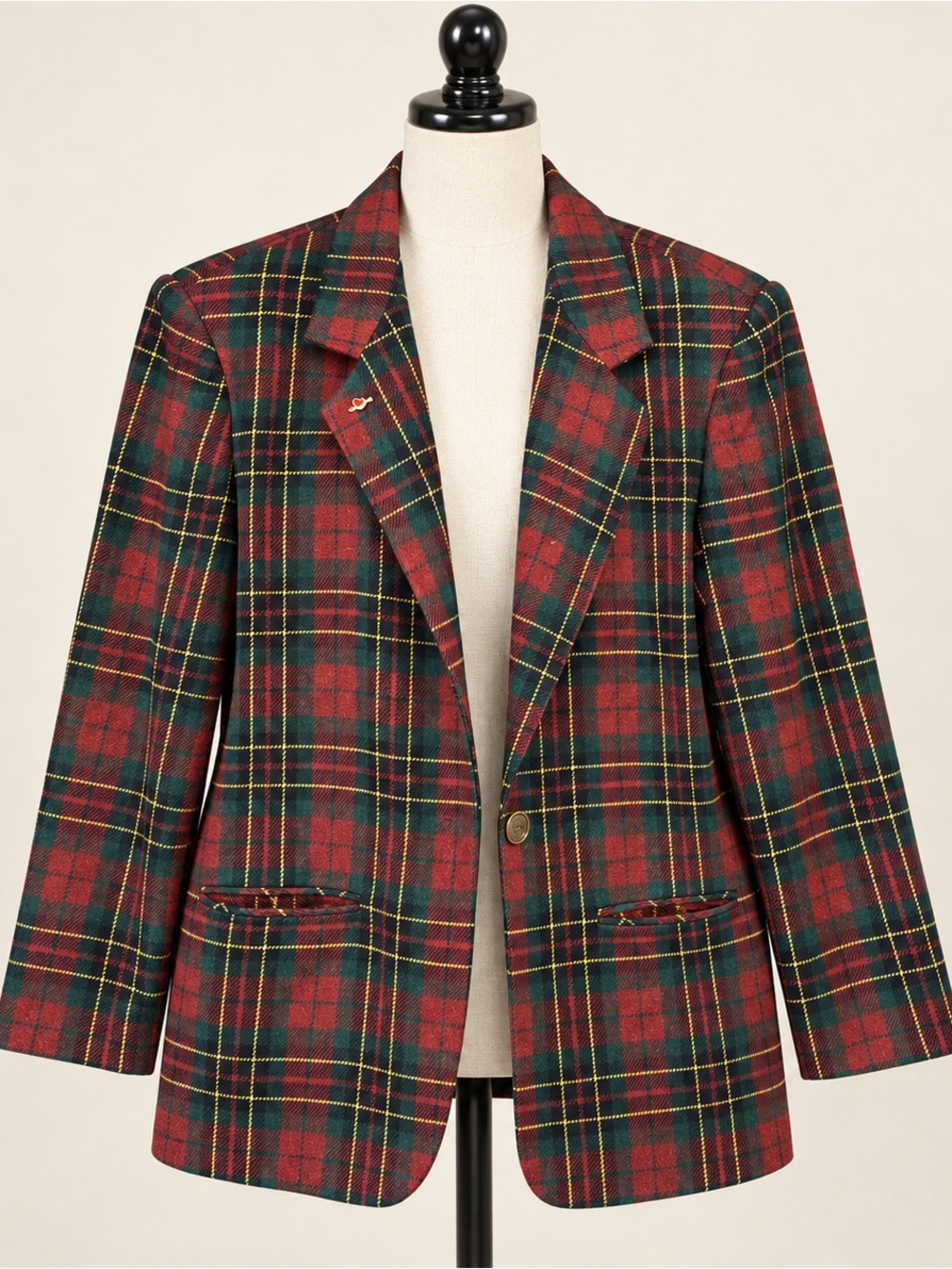 Tartan Plaid Wool Blend Blazer Red Green Women’s 12 Sag Harbor